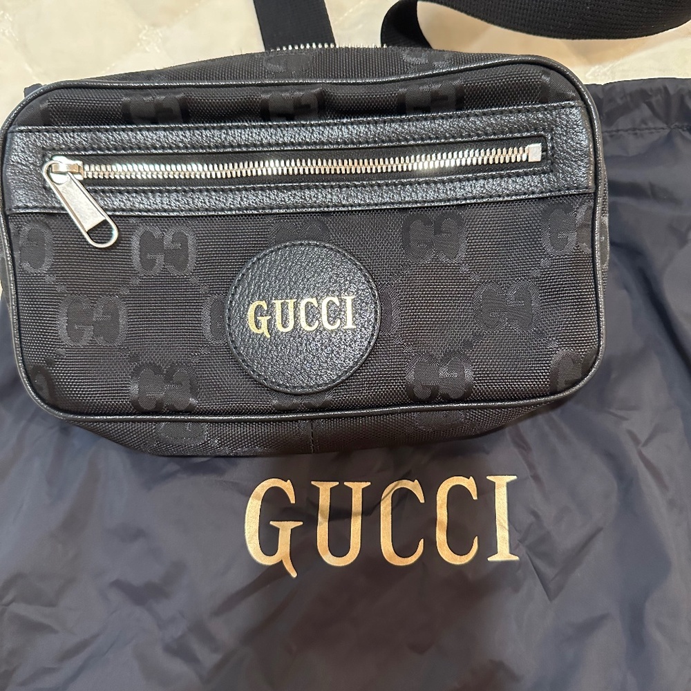Gucci Econyl Nylon Monogram Off The Grid Black Belt Bag